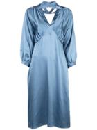 Fete Imperiale Crossover V-neck Silk Dress - Blue