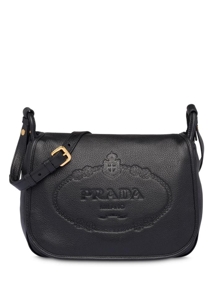 Prada Large Embossed Logo Shoulder Bag - Black