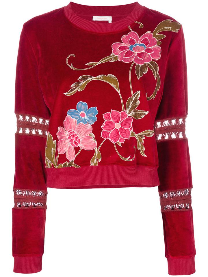 See By Chloé - Embroidered Sweater - Women - Cotton/polyester/spandex/elastane - L, Red, Cotton/polyester/spandex/elastane