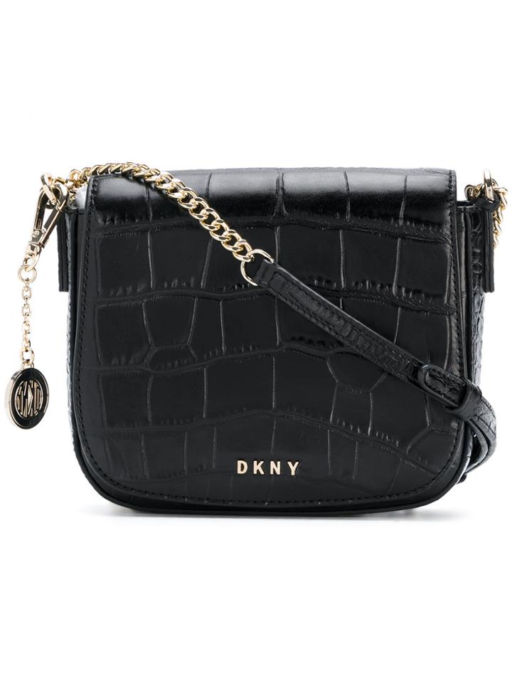 Dkny Croc-effect Shoulder Bag - Black