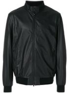 Z Zegna Leather Bomber Jacket - Black