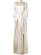 Carolina Herrera Lamé Trench Gown, Women's, Size: 12, Grey, Silk/metallic Fibre
