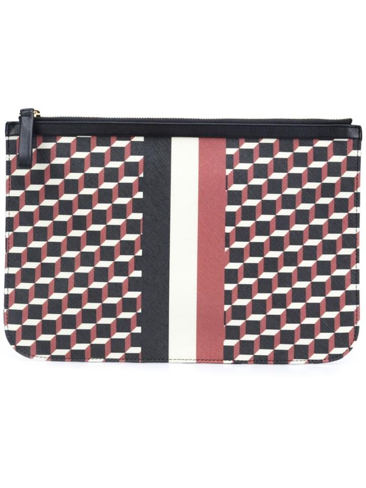 Pierre Hardy 'cube Stripe' Clutch, Adult Unisex, Black, Calf Leather/canvas