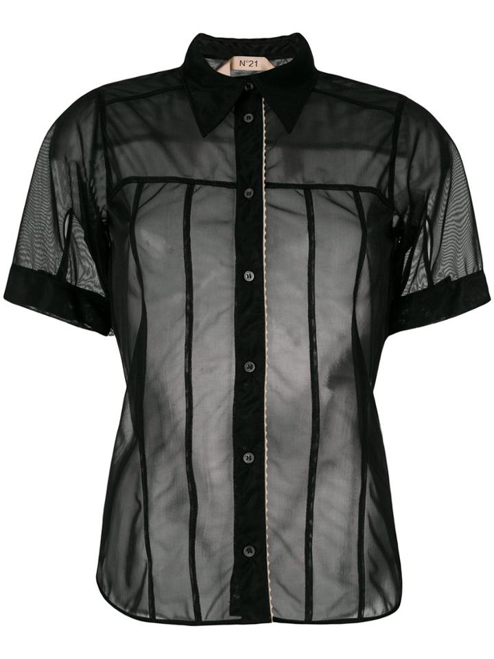 No21 Sheer Button-down Blouse - Black