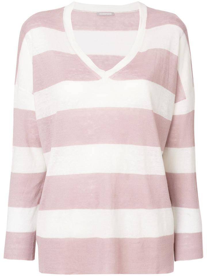 Hemisphere Striped V-neck Jumper - Pink & Purple
