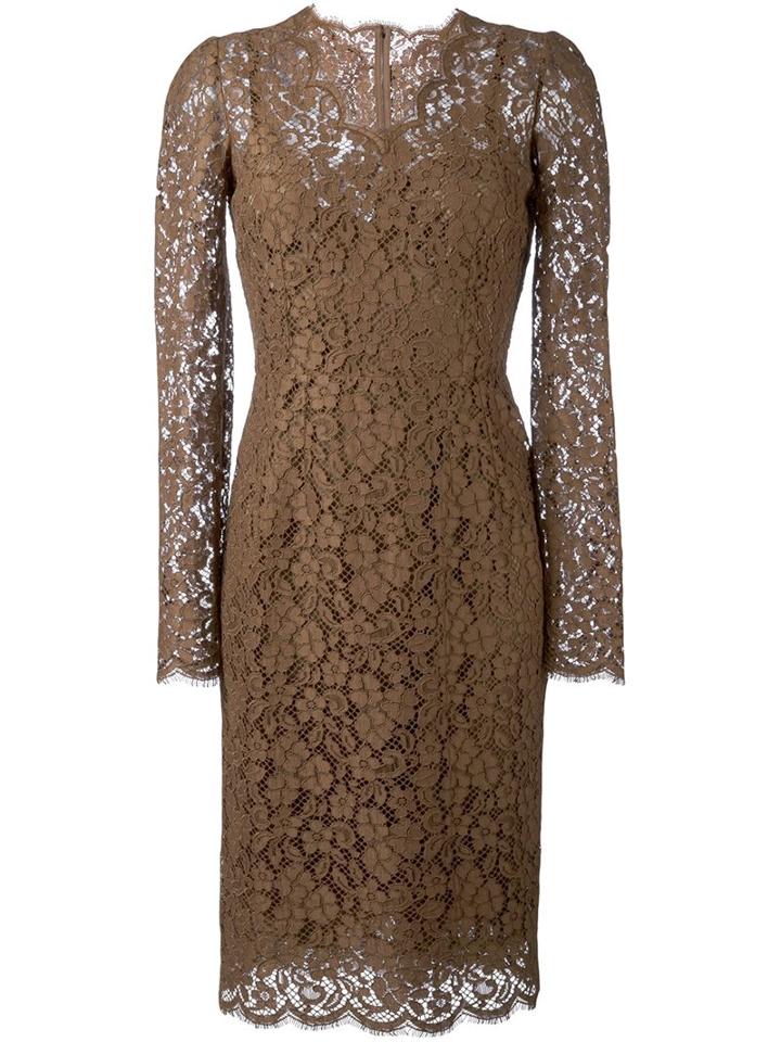 Dolce & Gabbana Lace Dress, Women's, Size: 44, Brown, Cotton/viscose/polyamide/polyamide