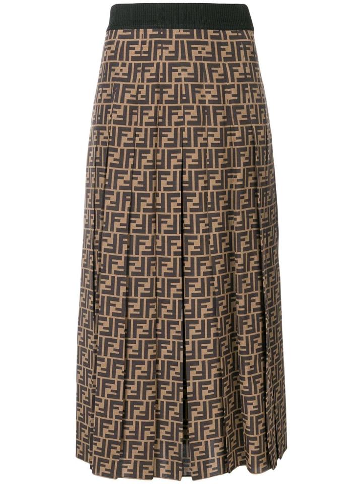 Fendi Ff Logo Flared Midi Skirt - Neutrals