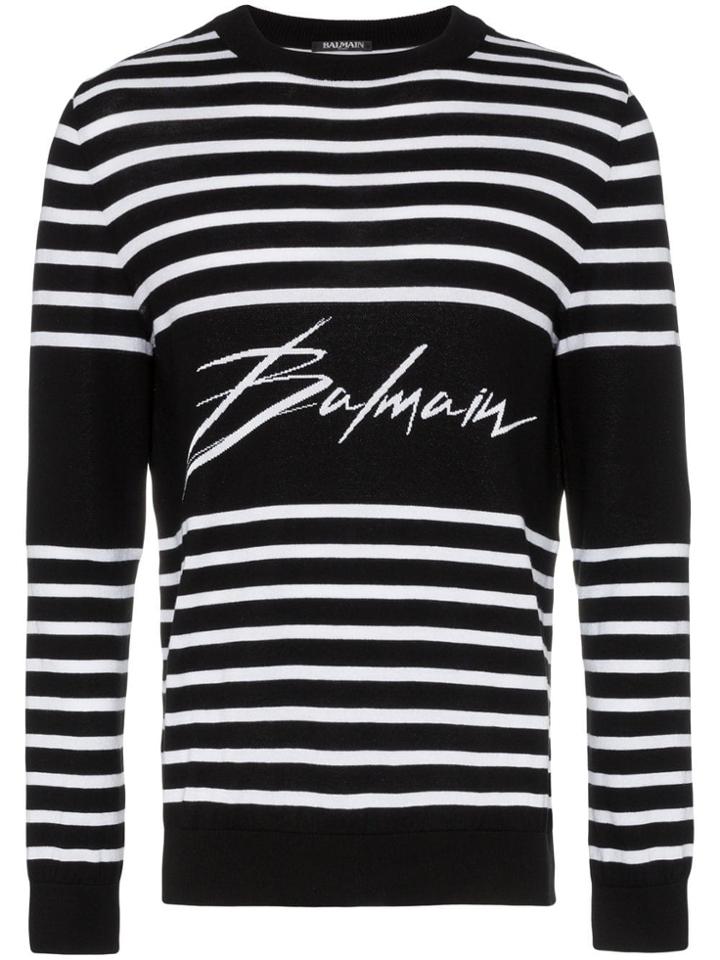 Balmain Striped Logo Knit Jumper - Black