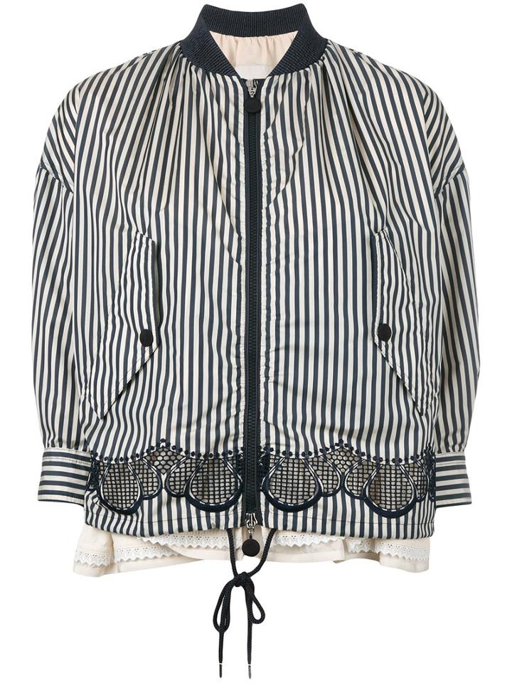 Moncler Striped Layered Bomber Jacket, Women's, Size: 1, Blue, Cotton/polyamide/polyester
