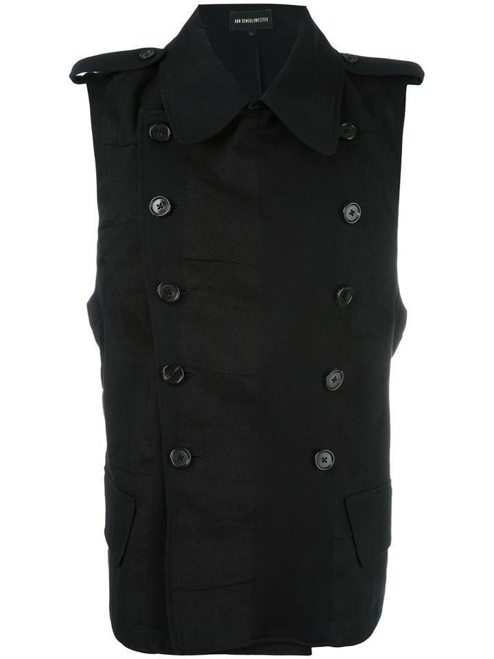 Ann Demeulemeester Sheer Sleeves Short Coat, Men's, Size: Large, Black, Cotton/linen/flax