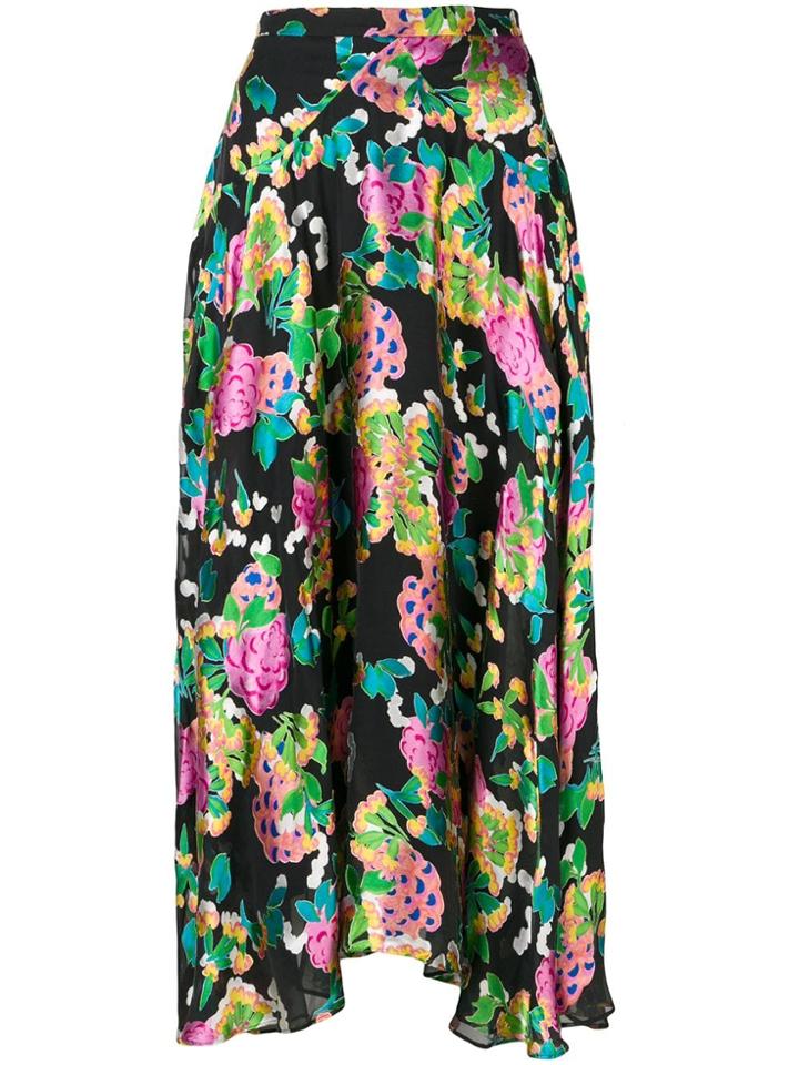 Saloni Floral Print Midi Skirt - Black