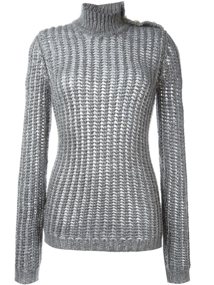 Balmain Roll Neck Jumper, Women's, Size: 40, Grey, Polyamide/polyester/mohair/wool