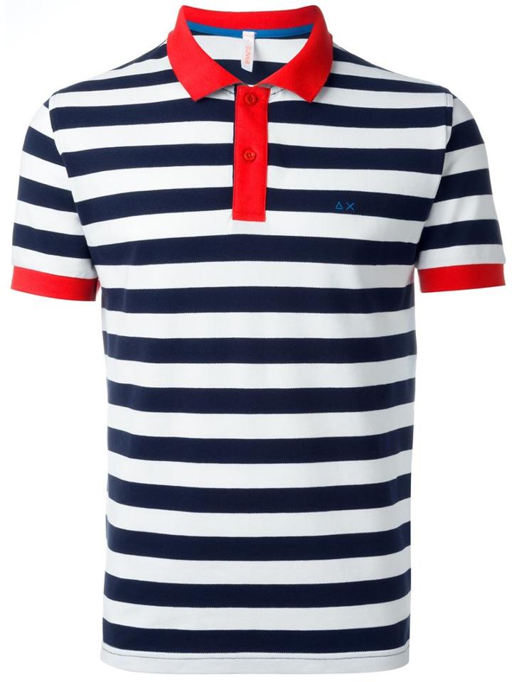 Sun 68 Striped Cuff And Neck Detail 'righe' Polo Shirt