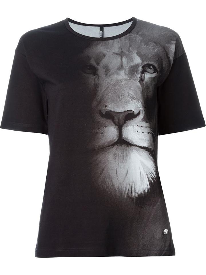 Versus Lion Print T-shirt, Women's, Size: Xxs, Black, Cotton/spandex/elastane