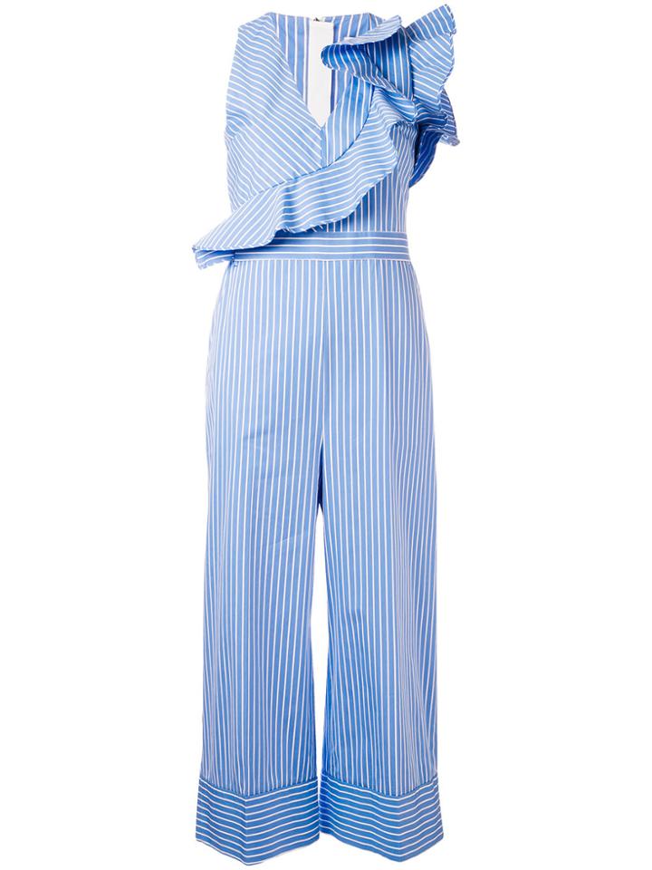Msgm Pinstripe Frill-trim Jumpsuit - White
