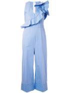 Msgm Pinstripe Frill-trim Jumpsuit - White