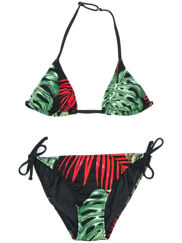 Mc2 Saint Barth Kids Teen Holly Leaf Print Bikini Set - Black