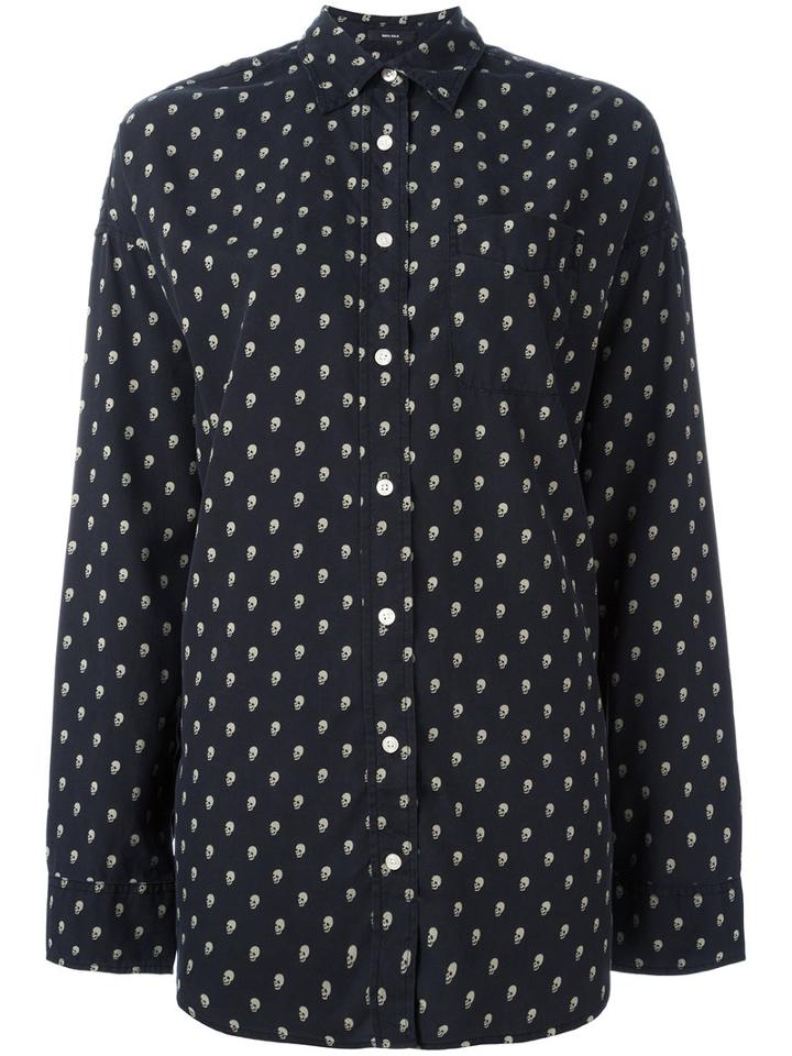 R13 Allover Skull Print Shirt, Women's, Size: Small, Black, Silk