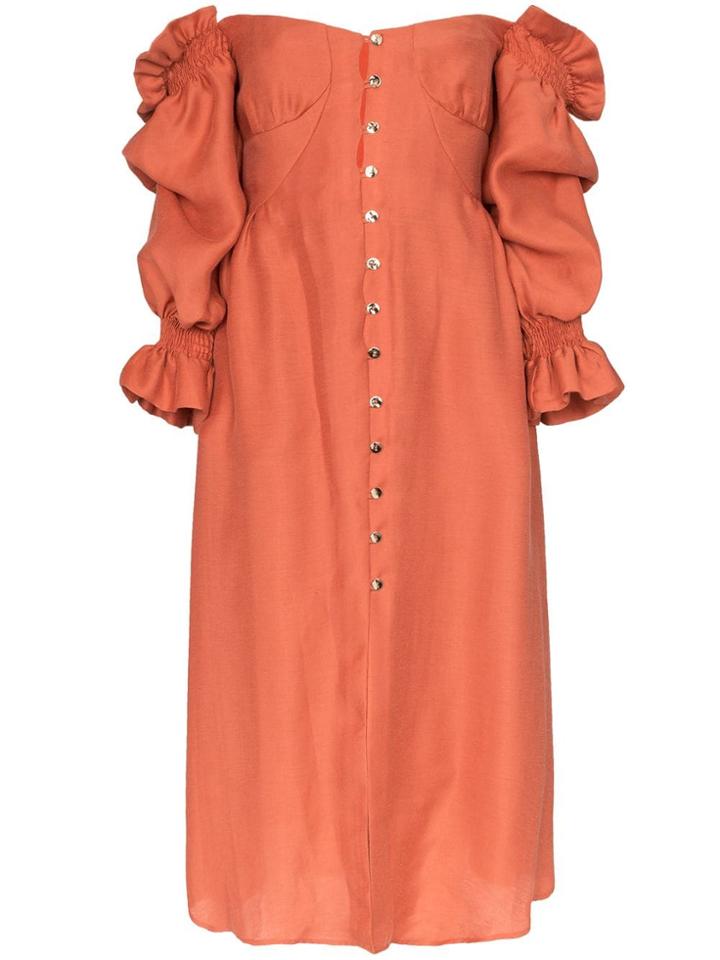 Cult Gaia Simona Off The Shoulder Puff Sleeve Button Down Midi Dress -