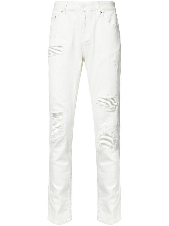 God's Masterful Children Shredded Ribbed Trim Jeans, Size: 40, White, Cotton/polyester