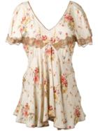 Twin-set - Floral Lace Trim Tea Top - Women - Viscose - 44, Nude/neutrals, Viscose