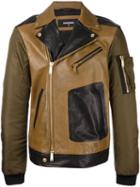Dsquared2 Pocket Arm Biker Jacket, Men's, Size: 52, Nude/neutrals, Calf Leather/polyamide/polyurethane/cotton