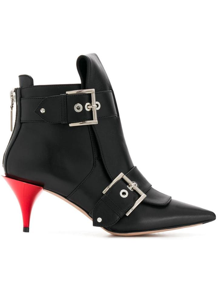 Alexander Mcqueen Double-buckle Horn Heel Boots - Black