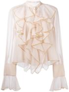 See By Chloé Ruffled Bell Sleeve Blouse, Women's, Size: 40, Nude/neutrals, Viscose