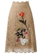 Dolce & Gabbana Embroidered Floral Lace Skirt, Women's, Size: 38, Nude/neutrals, Cotton/viscose/polyamide/cotton