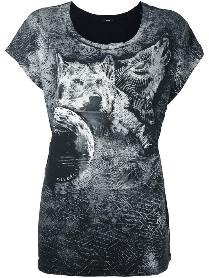Diesel Wolf Print T-shirt, Women's, Size: Large, Black, Cotton/polyester