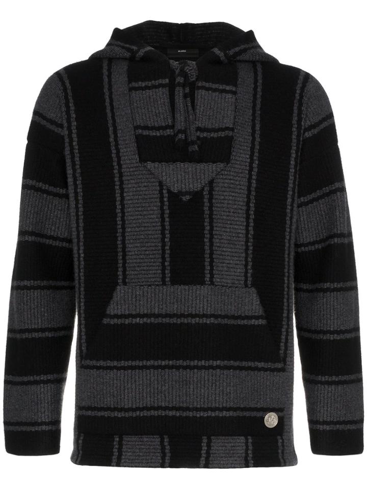 Alanui Black Striped Knitted Cashmere Hooded Jumper