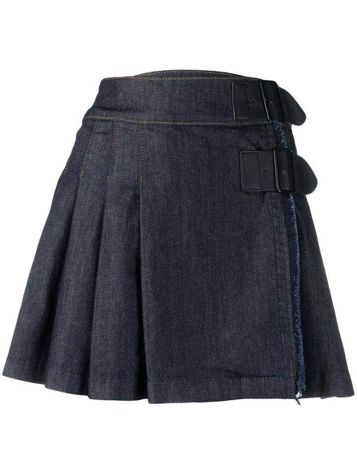 Benetton Pleated Denim Skirt - Blue