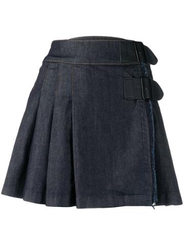 Benetton Pleated Denim Skirt - Blue