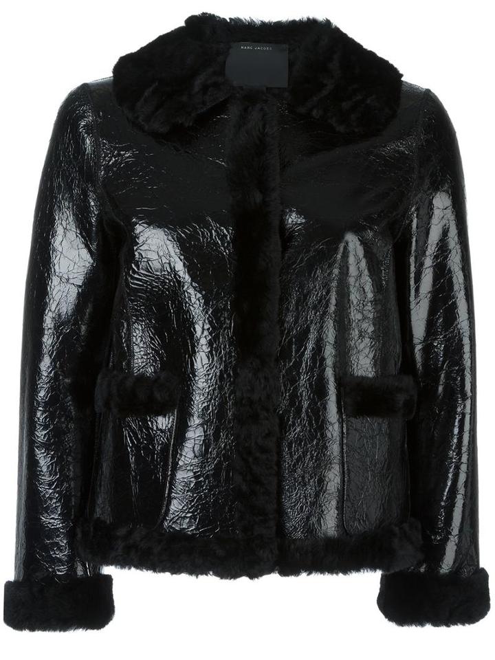 Marc Jacobs Crackle Effect Cropped Jacket, Women's, Size: 6, Black, Sheep Skin/shearling