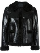 Marc Jacobs Crackle Effect Cropped Jacket, Women's, Size: 6, Black, Sheep Skin/shearling