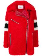 Msgm Side Zip Shearling Coat - Red