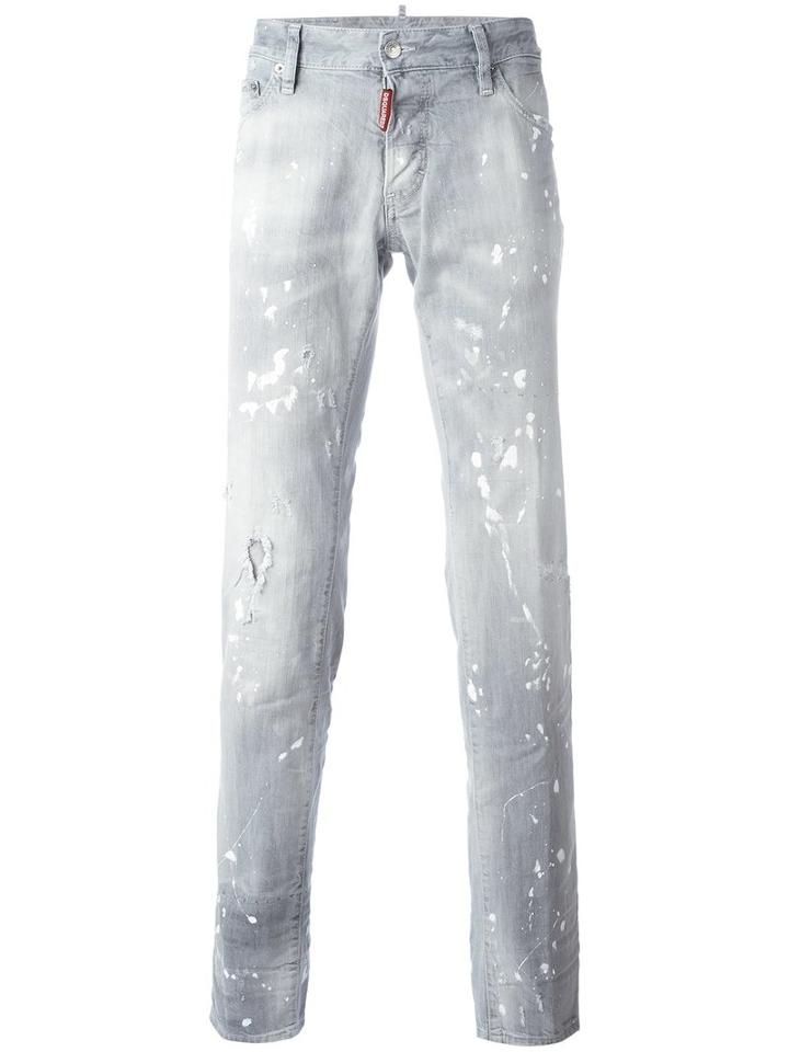 Dsquared2 Slim Large Splatter Jeans, Men's, Size: 46, Grey, Cotton/spandex/elastane