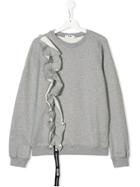 Msgm Kids Teen Ruffle Trim Sweatshirt - Grey