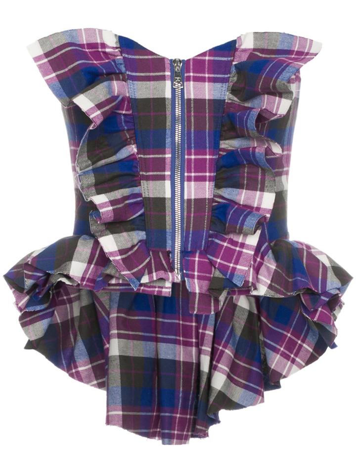 Natasha Zinko Zip Front Check Corset Top - Pink & Purple