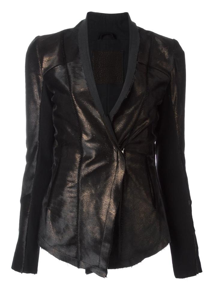 10sei0otto Metallic Bronze-tone Fitted Jacket, Women's, Size: 44, Black, Cork/spandex/elastane/calf Hair