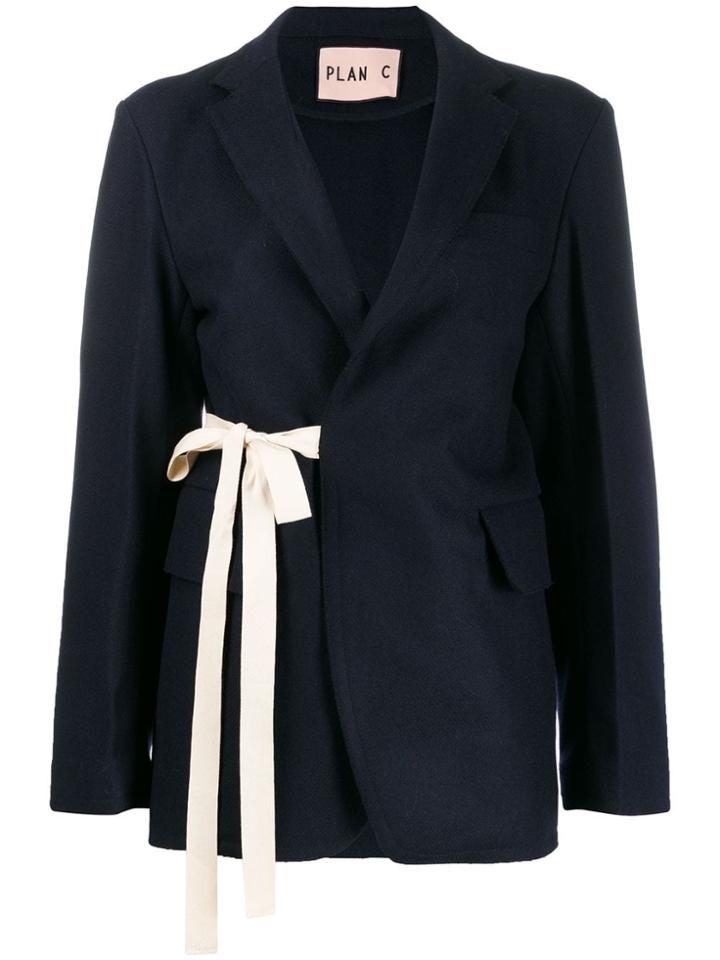 Plan C Double-breasted Tied Blazer - Blue