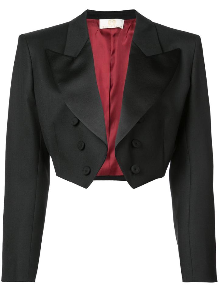 Sara Battaglia Cropped Tuxedo Jacket - Black