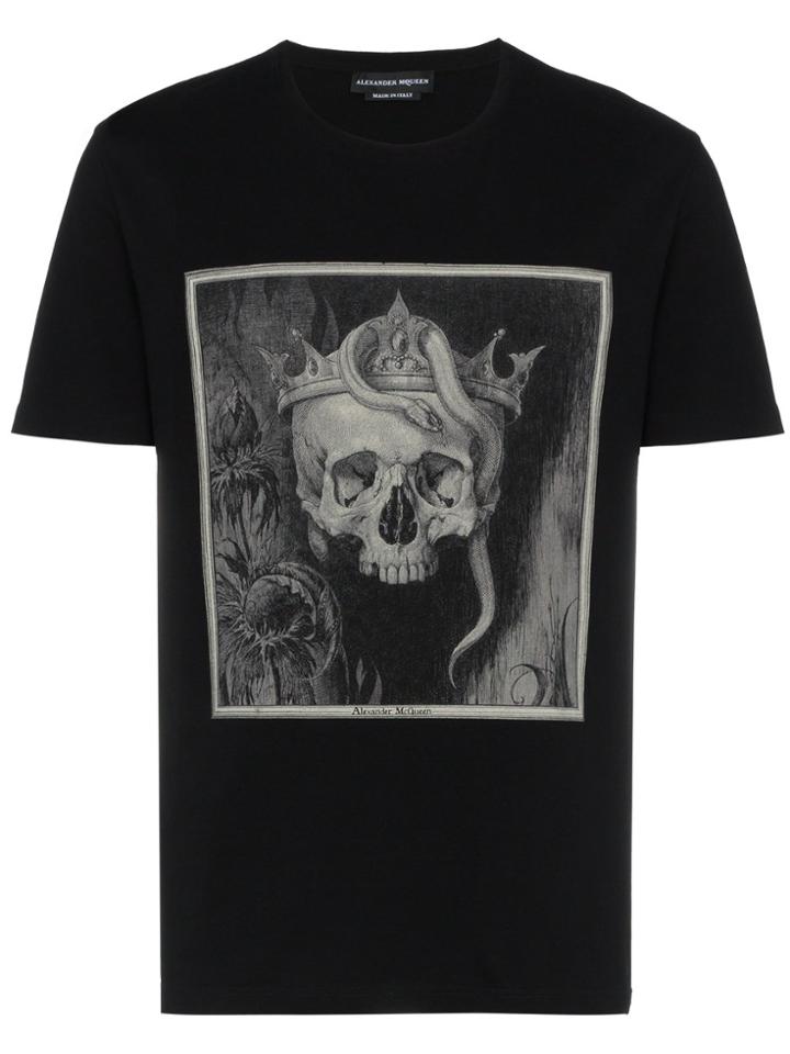 Alexander Mcqueen Crowned Skull Cotton T Shirt - Black