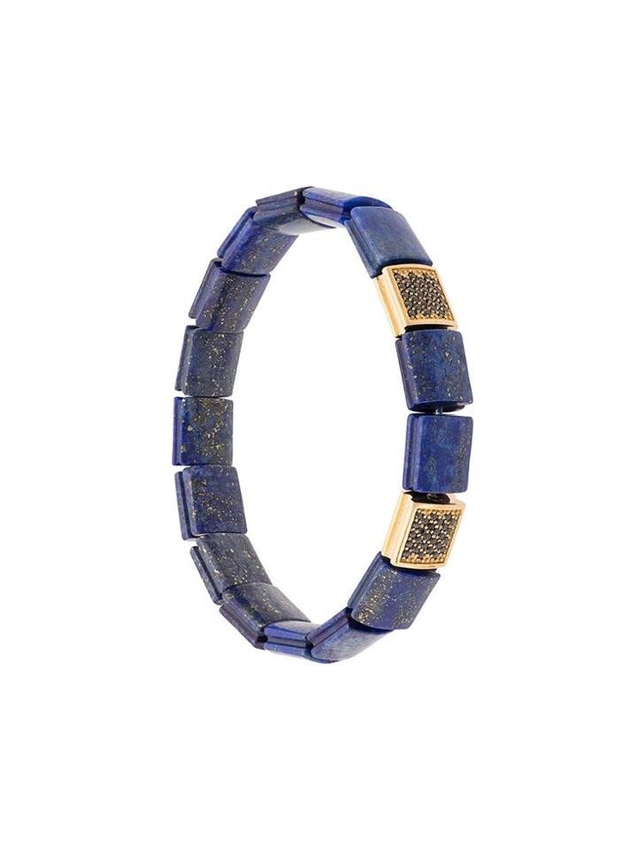 Nialaya Jewelry Cz Lapis Lazuli Flat Bead Bracelet - Blue