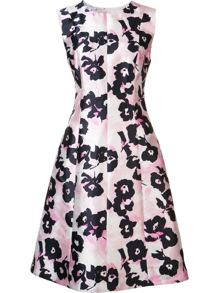 Oscar De La Renta Floral Print Flared Dress, Women's, Size: 8, Pink/purple, Silk/cotton