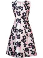 Oscar De La Renta Floral Print Flared Dress, Women's, Size: 8, Pink/purple, Silk/cotton