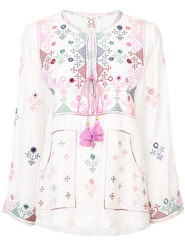 Figue Julie Embroidered Peasant Blouse - Multicolour