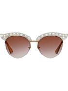 Gucci Cat Eye Acetate Sunglasses With Pearls - White