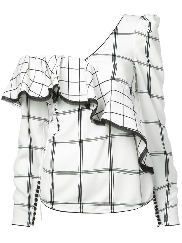 Self-portrait Asymmetric Plaid Top - White