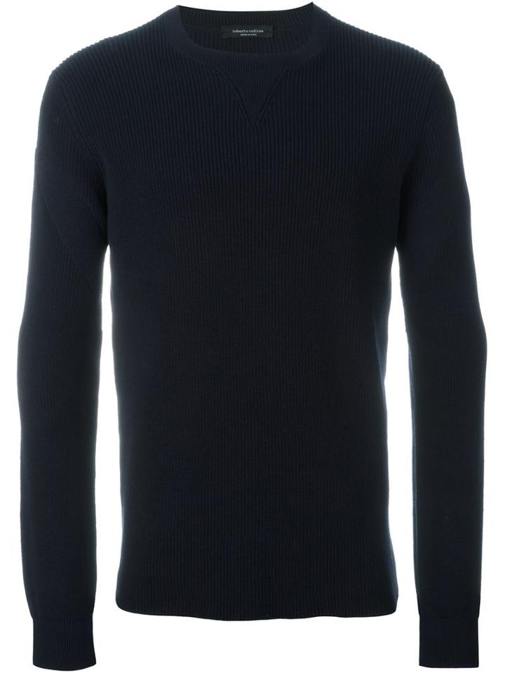 Roberto Collina Ribbed Knit Jumper, Men's, Size: 50, Blue, Cotton